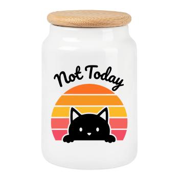 Pas aujourd’hui drôle Kawaii Black Cat Retro Sunset - Boîte à biscuits avec couvercle en bois - blanc - Devant