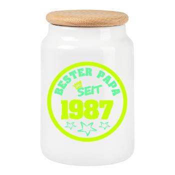 Emblème Rétro Neon 1987 - Boîte à biscuits avec couvercle en bois - blanc - Devant