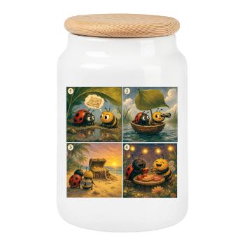 Ladybug and Bee: The Treasure Hunt - Cookie Jar with Wooden Lid - white - Front