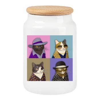 Badass Cat Quartet - Keksdose mit Holzdeckel - Weiß - Vorne