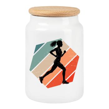 Gift idea for a runner with running - Cookie Jar with Wooden Lid - white - Front