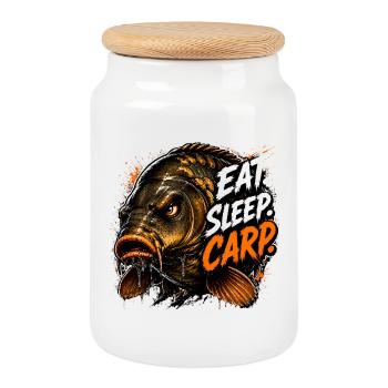 Manger Sommeil Carpe Pêche à la Carpe - Boîte à biscuits avec couvercle en bois - blanc - Devant