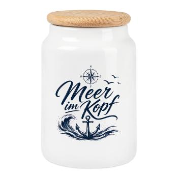 La mer dans la tête - Mode maritime avec ancre - Boîte à biscuits avec couvercle en bois - blanc - Devant