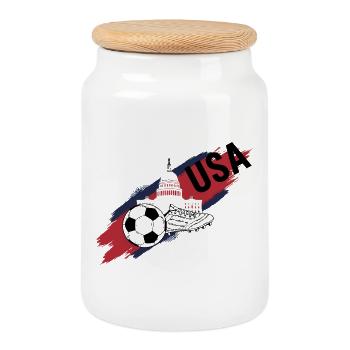 USA Football Maillot Supporter États-Unis Soccer - Boîte à biscuits avec couvercle en bois - blanc - Devant