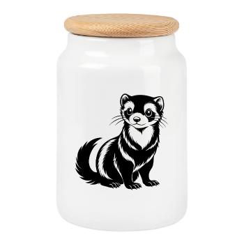 Ferret - Cookie Jar with Wooden Lid - white - Front
