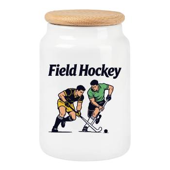 Eishockeyspieler im Feldhockey - Keksdose mit Holzdeckel - Weiß - Vorne