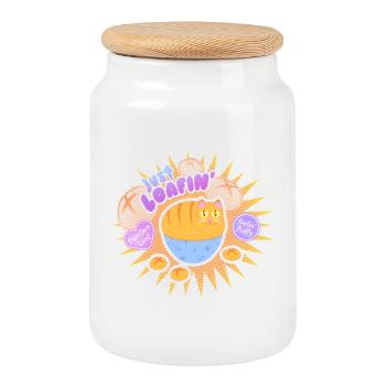 Just Loafin' - Cute Cat Loaf - Cookie Jar with Wooden Lid - white - Front