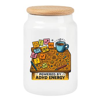 ADHD Energie: Ideenfluss am Kaffeetisch - Keksdose mit Holzdeckel - Weiß - Vorne