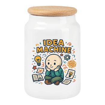 Idea Machine Cartoon - Cookie Jar with Wooden Lid - white - Front