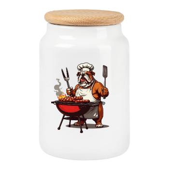 Bulldog Grillmeister - Cookie Jar with Wooden Lid - white - Front