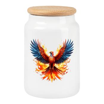 Phönix Feuerflug Farbflügel - Keksdose mit Holzdeckel - Weiß - Vorne