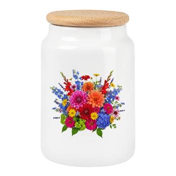 Blossom Explosion – Colorful Summer Bouquet - Cookie Jar with Wooden Lid - white - Front