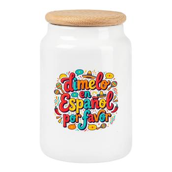 Dimelo En Espanol Por Favor - Boîte à biscuits avec couvercle en bois - blanc - Devant