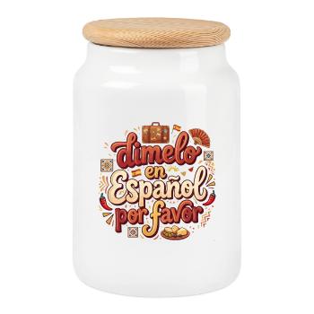 Dimelo En Espanol Por Favor - Boîte à biscuits avec couvercle en bois - blanc - Devant