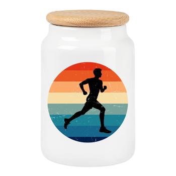 Gift idea for a running with running - Cookie Jar with Wooden Lid - white - Front