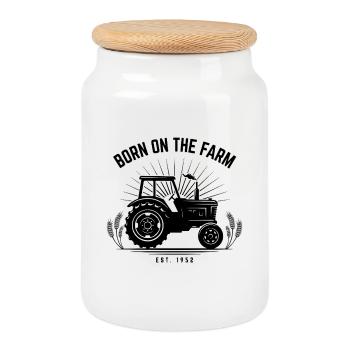 Tractor Born On The Farm Saying Agriculture - Cookie Jar with Wooden Lid - white - Front