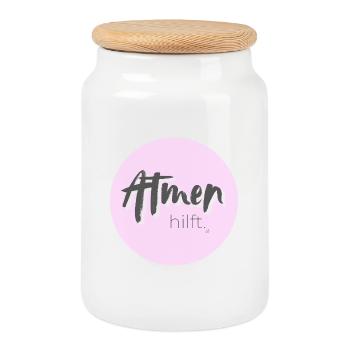 Atmen hilft – Elegantes Design in Rosa - Keksdose mit Holzdeckel - Weiß - Vorne
