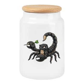 Scorpio with darts - Cookie Jar with Wooden Lid - white - Front