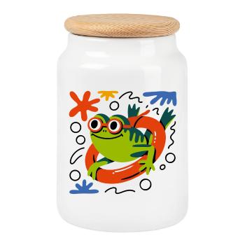 Summer Frog Fun - Cookie Jar with Wooden Lid - white - Front