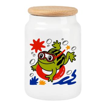 Plongeur de grenouilles sur la plage - Boîte à biscuits avec couvercle en bois - blanc - Devant