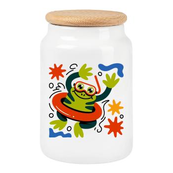 Summer Frog Fun - Cookie Jar with Wooden Lid - white - Front