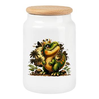 Petit T-Rex fier – Un t-shirt dinosaure mignon - Boîte à biscuits avec couvercle en bois - blanc - Devant