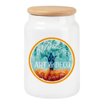 Art déco vintage - Boîte à biscuits avec couvercle en bois - blanc - Devant