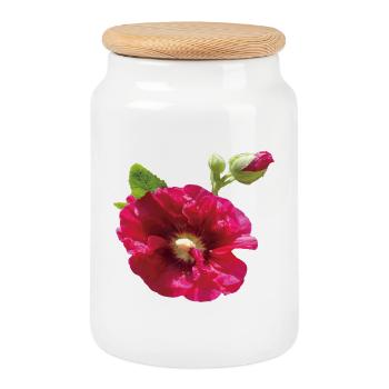 Vibrant_Crimson_Hollyhock_Flower - Cookie Jar with Wooden Lid - white - Front