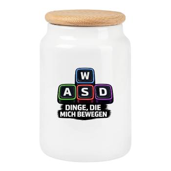 WASD Neon Dinge die mich bewegen PC - Keksdose mit Holzdeckel - Weiß - Vorne