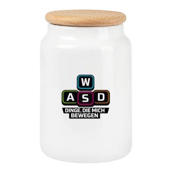 W A S D Dinge die mich bewegen PC Gamer - Keksdose mit Holzdeckel - Weiß - Vorne