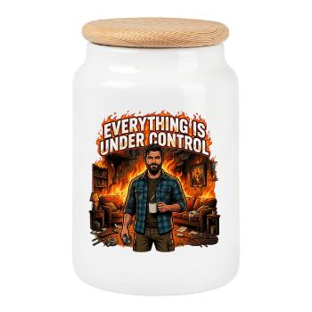 Everything Is Under Control Funny Sarcastic Chaos - Cookie Jar with Wooden Lid - white - Front