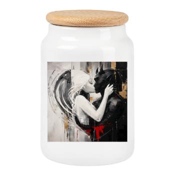 Light meets shadow Lovers - Cookie Jar with Wooden Lid - white - Front