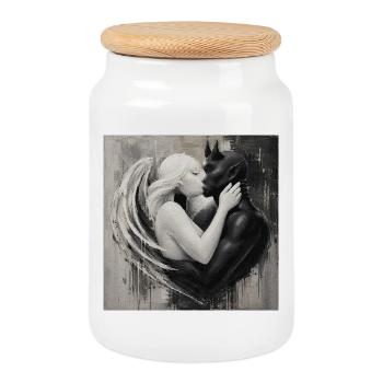 Light meets darkness love - Cookie Jar with Wooden Lid - white - Front