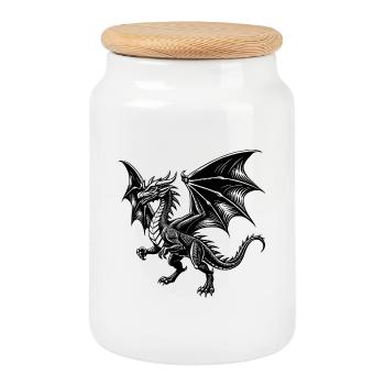 Flying dragon - Cookie Jar with Wooden Lid - white - Front