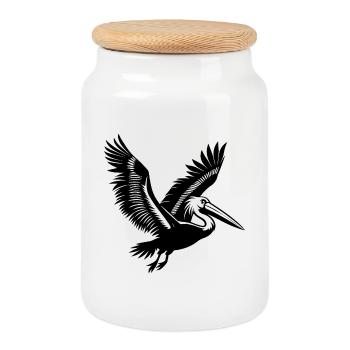 Pélican volant - Boîte à biscuits avec couvercle en bois - blanc - Devant