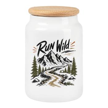Trail Running - Run Wild - Cookie Jar with Wooden Lid - white - Front