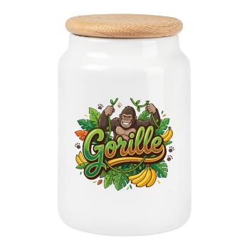 gorilla - Cookie Jar with Wooden Lid - white - Front