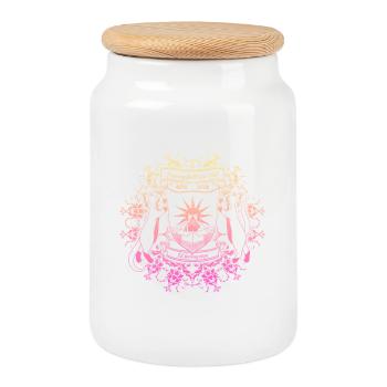 Cat on Sunny Beach Emblem - Cookie Jar with Wooden Lid - white - Front
