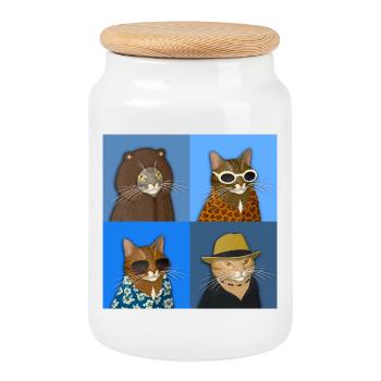 Variété de chat tigré - Boîte à biscuits avec couvercle en bois - blanc - Devant