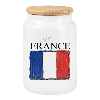 FRANCE drapeau et emblème de la France. Supporter - Boîte à biscuits avec couvercle en bois - blanc - Devant