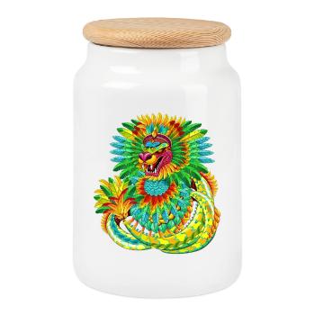 Feathered Serpent Quetzalcoatl Rising - Cookie Jar with Wooden Lid - white - Front