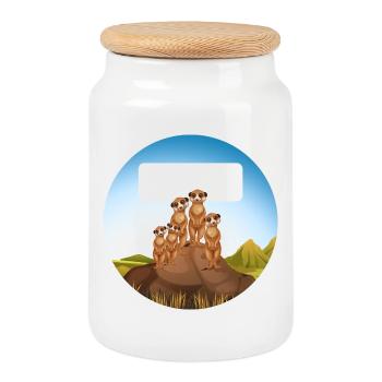 Autocollants scolaires autour de la famille des suricates sur rochers - Boîte à biscuits avec couvercle en bois - blanc - Devant