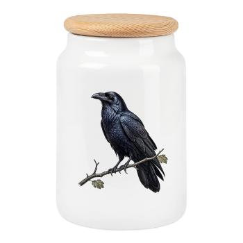Grand Corbeau - Corvus corax - Dark Academia - Boîte à biscuits avec couvercle en bois - blanc - Devant