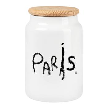 Paris Hand Drawn Saying - Cookie Jar with Wooden Lid - white - Front