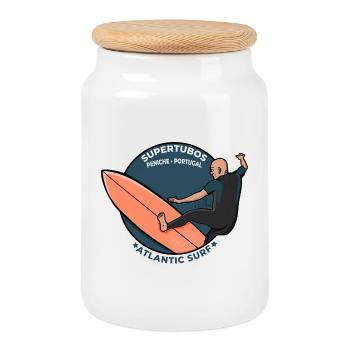 Supertubos Peniche Portugal Atlantic Surf Rétro - Boîte à biscuits avec couvercle en bois - blanc - Devant