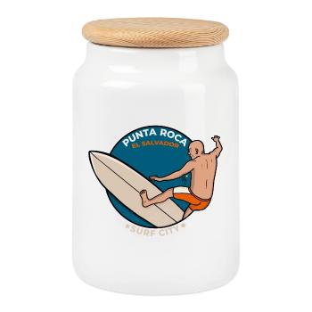 Punta Roca El Salvador Surf City Tropical - Cookie Jar with Wooden Lid - white - Front