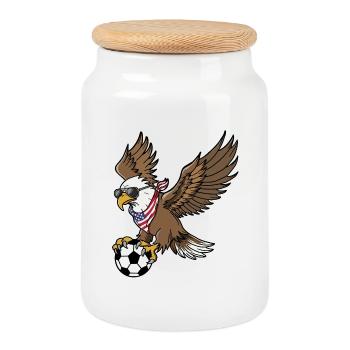 Cool USA Soccer Eagle Sunglasses Vintage Patriotic - Cookie Jar with Wooden Lid - white - Front