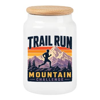 Trail Run – Berg-Herausforderung - Keksdose mit Holzdeckel - Weiß - Vorne