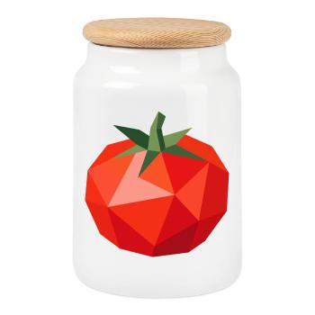 Geometric Tomato – Modern Vegetable Motif - Cookie Jar with Wooden Lid - white - Front