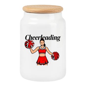 Cheerleader - Cookie Jar with Wooden Lid - white - Front